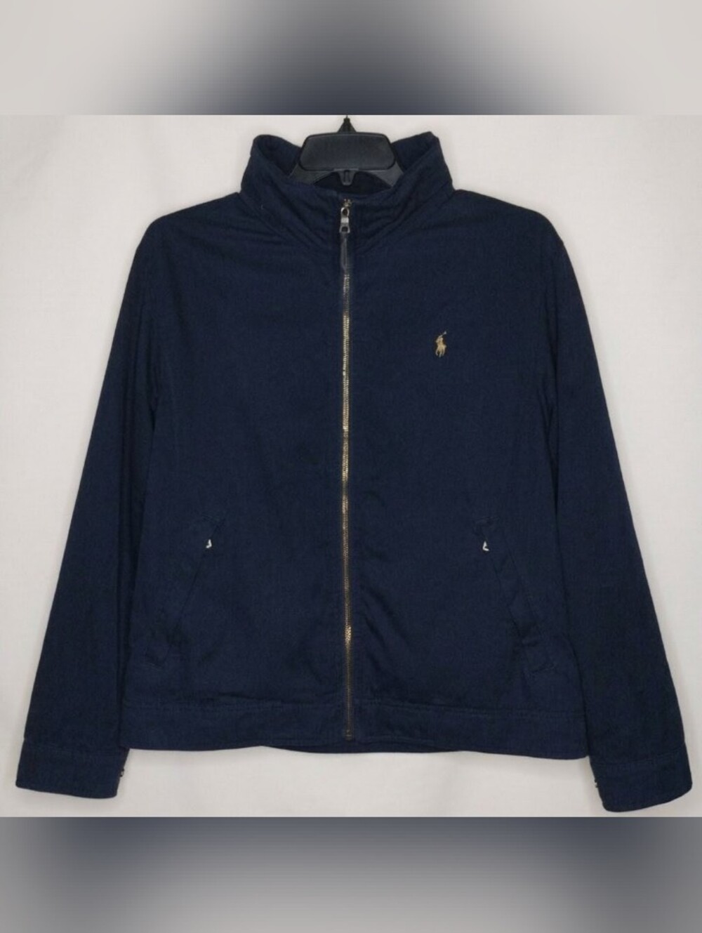 Vintage Mens L Polo Ralph Lauren Navy Hidden Hood Winter Coat Jacket Windbreaker